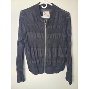 It Girl Wm SM Black Sheer Textured Knit Bomber Jacket Grunge Y2K Punk Emo Goth